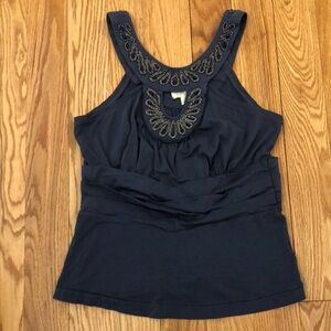 Anthropologie Deletta Blue Sleeveless Shirt with Bead Details Size Medium EUC